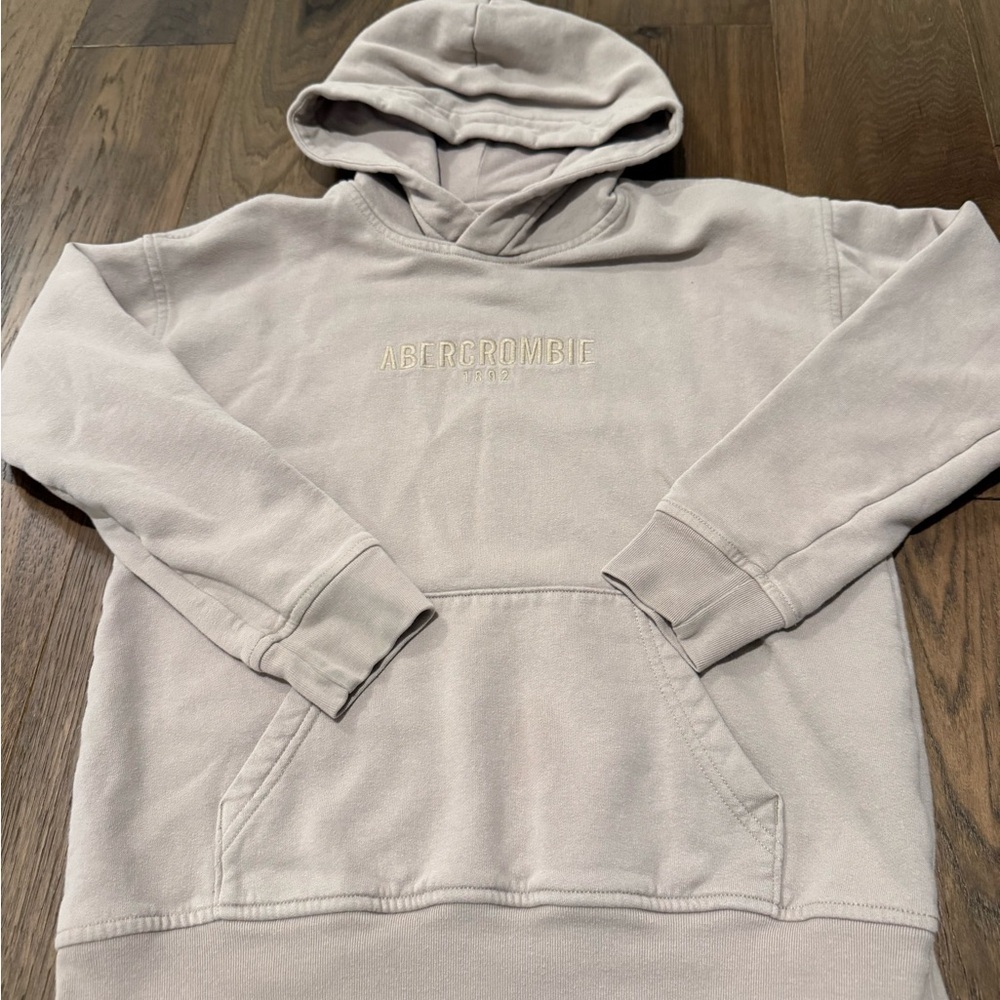 Abercrombie Kids Relaxed Fit Logo Hoodie - Tan/Taupe - Size 11/12